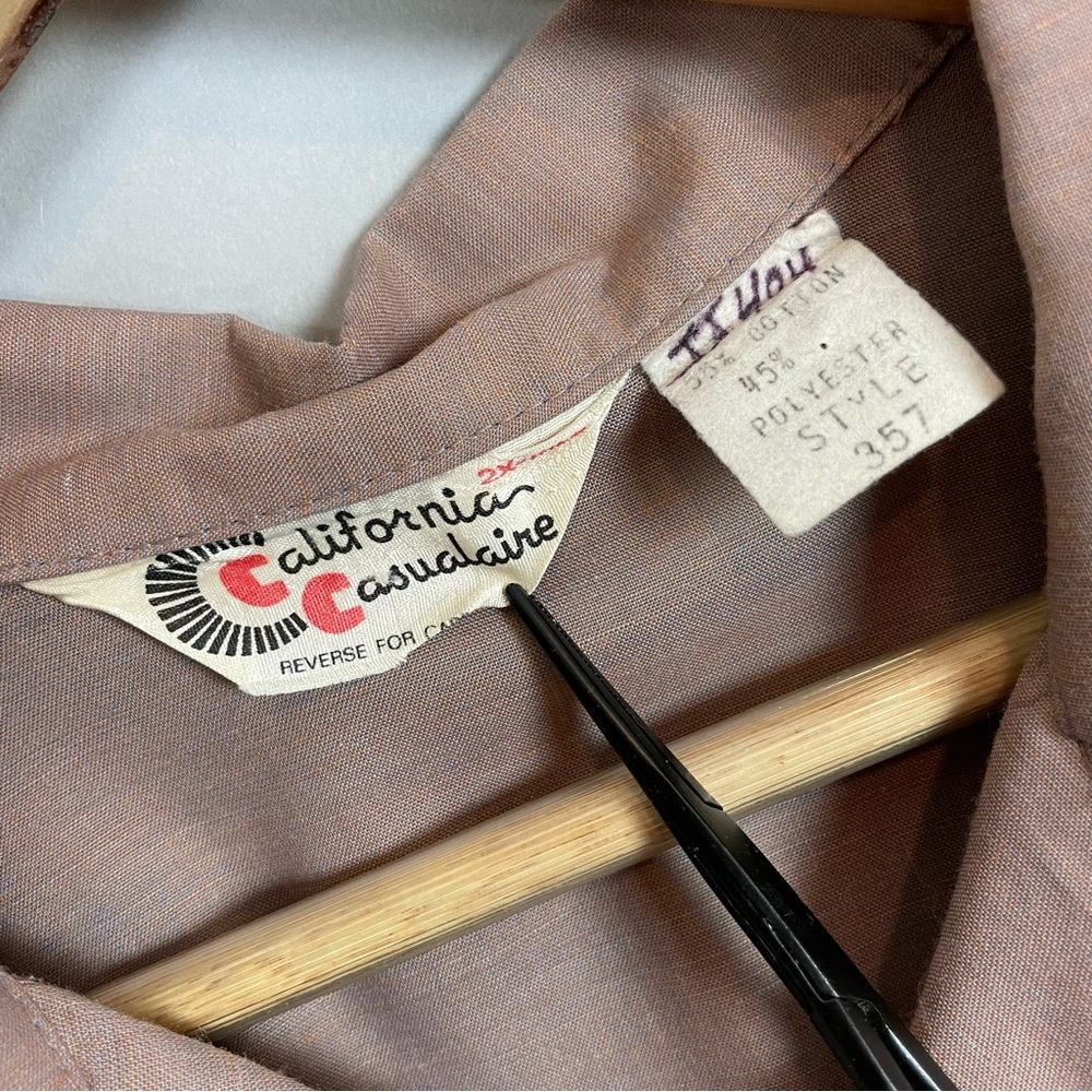 Vintage Shirt Men Embroidery 2X Tall Long Sleeve Mauve Button-Up Pointed Collar - Picture 3 of 11
